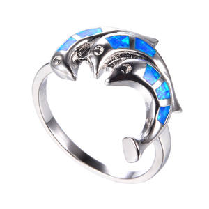 かわいい女性の青いイルカのジュエリー女性のためのクラシックなシルバーカラーの動物の結婚指輪ファッションオパールストーン薄い婚約指輪 - Product Image 6