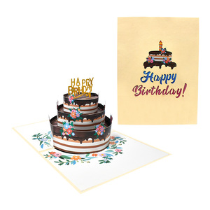3D Pop Up Birthday Cake Greeting Card With Floral Design And Happy Birthday Message - Product Image 1