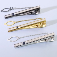 Pince à cravate de luxe en acier inoxydable avec chaîne de sécurité et incrustation de cristaux, élégante pour hommes d'affaires, bijoux de mariage