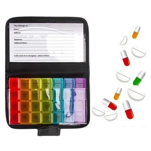 Portable Medicine Holder Drug Dispenser Organiser 28 Grids Pill Storage Box Pill Wallet with PU Bag