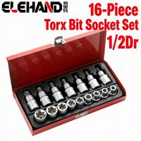 ELEHAND Jeu de 16 embouts Torx 1/2 pouce E10-E24 T30-T70 en acier Cr-V, outils de réparation manuels