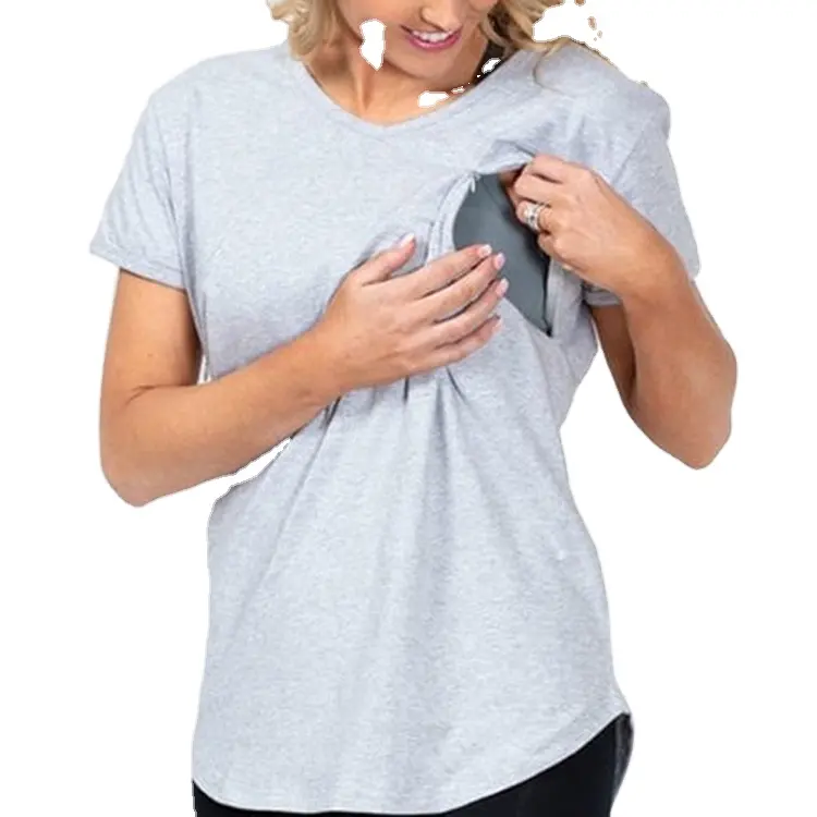 Grey Casual Maternity & Nursing Gym Workout Sports Scoop Tee