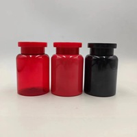 Bouteille en plastique PET transparente de 200 ml rouge pour produits pharmaceutiques, avec bouchon à clapet, pour capsules molles, bonbons et comprimés