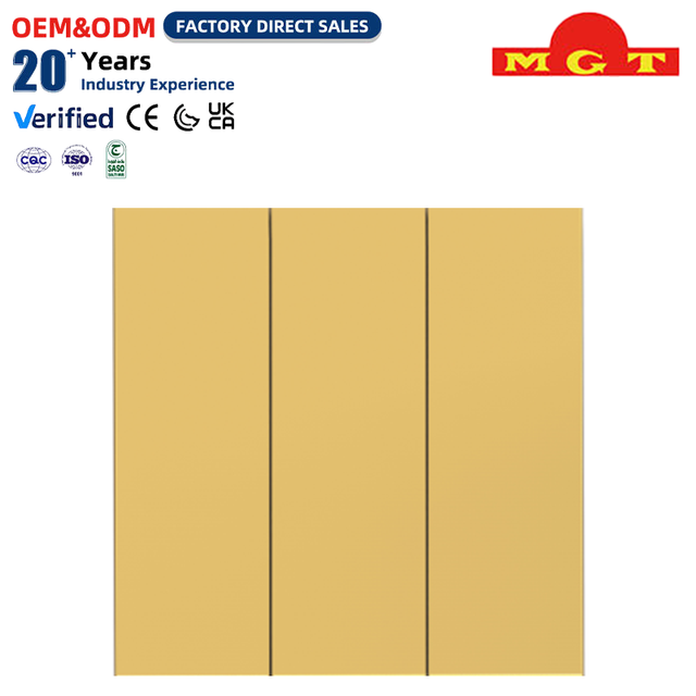 OEM factory Supply Switch Long Service Life Electrical 3 Gang 2 Way Gold Color 86 Type Wall Light Triple Control Switches