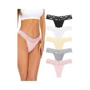Lot de 5 tangas sexy sans couture pour femmes, sous-vêtements en dentelle respirants et confortables, coupe laser douce - Product Image 1
