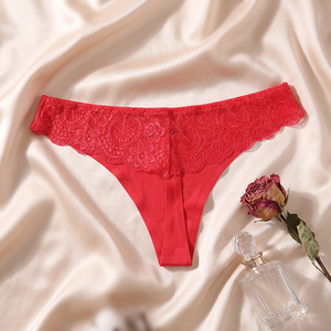 Tanga de encaje con pestañas para mujer, roja, talla grande, cintura baja, lencería sexy, cómoda, de seda helada, sin costuras, estilo T-back, OEM ODM - Product Image 2
