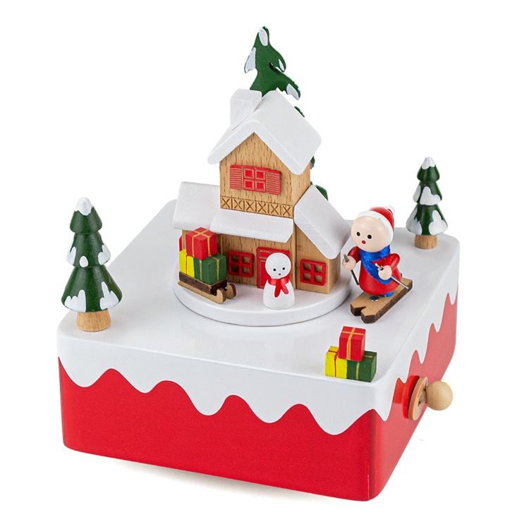 กล่องดนตรีไม้พร้อมรถเลื่อนสี่เหลี่ยมลายคริสต์มาส52705808