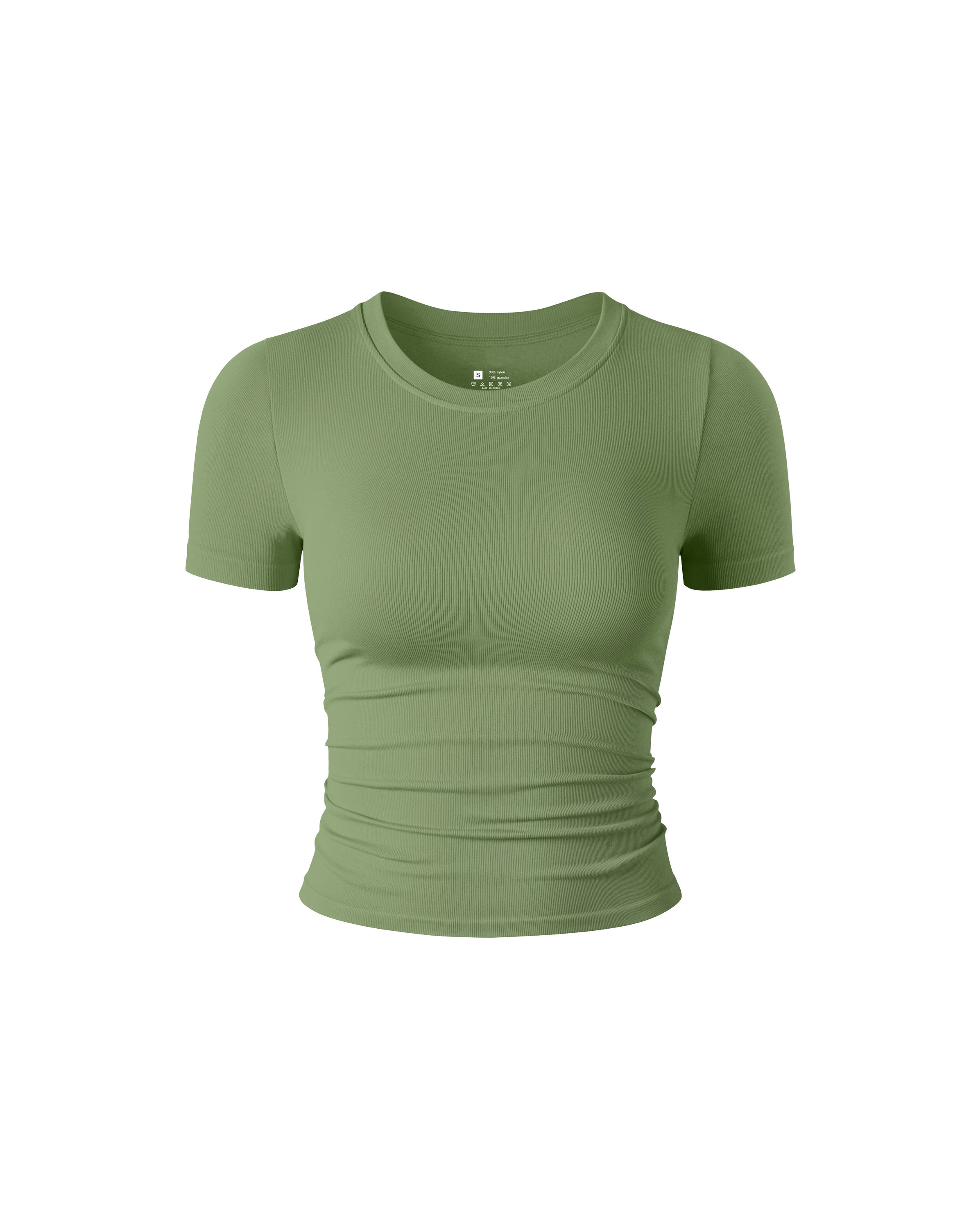 Direct Factory Sale Plus Size Women's Breathable Seamless Ribbed Yoga Top Short Sleeved Four Sided Elastic Round Neck Yoga Top