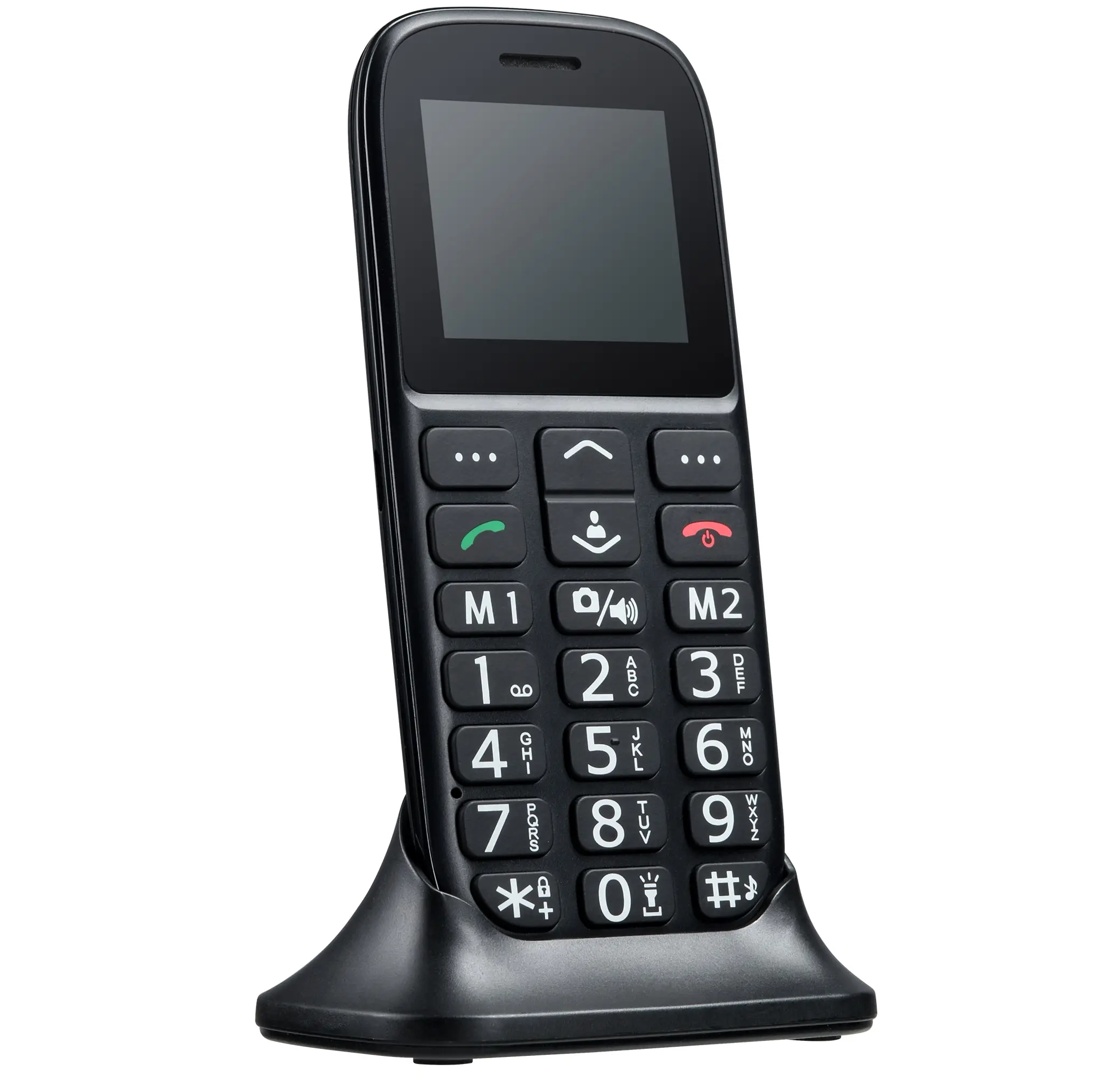 デュアルSIMカードとSOSボタンを備えたシンプルな黒の外観2gシニア携帯電話卸売