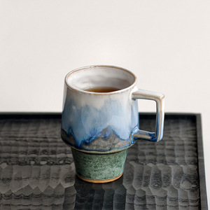 Taza de Café y Taza de Latte de Cerámica de Color Sólido Retro de Lujo Azul Montaña para Parejas - Product Image 2