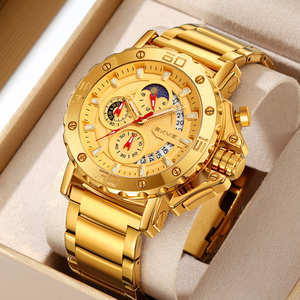 Reloj SKMEI 9344 de Lujo para Hombre, Dorado, Cuarzo, 3ATM Impermeable, Cronógrafo, Fase Lunar, Calendario, Acero Inoxidable de Alta Calidad - Product Image 3