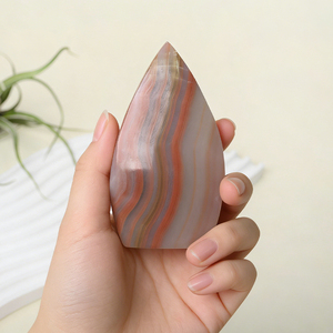 Vente en gros de cristaux de guérison polis, jade naturel rayé en forme de goutte de larme, flamme de feu pour la décoration - Product Image 5