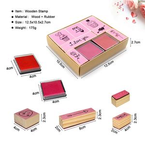 Timbres en bois personnalisés en gros avec crayons de couleur et <span class=keywords><strong>tampon</strong></span> <span class=keywords><strong>encreur</strong></span> pour enfants – Ensemble de timbres cadeau - Product Image 3