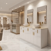 Station de manucure haut de gamme Bomacy, double vasque blanche, évier intégré, robinet en acier inoxydable, sur mesure, style moderne classique pour salon