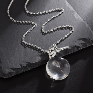 Neuheiten Modisches Design Löwenzahn Elliptischer Anhänger Halskette Silber Plattiert Damen Premium Kristallglas Täglicher Schmuck - Product Image 3