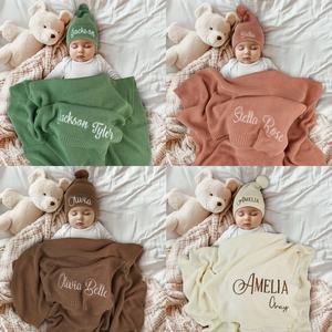 Coperta e Berretto Personalizzati in Cotone Biologico per Neonati, Regalo Ricamato per <span class=keywords><strong>Baby</strong></span> Shower - Product Image 5