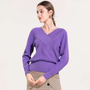 Nuevo invierno de 2021 lleva Casual de manga larga cuello en V <span class=keywords><strong>flaco</strong></span> de punto suéter jerseys Top para las mujeres - Product Image 1