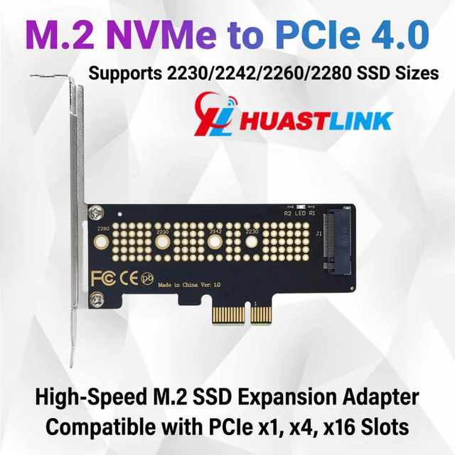 M.2 NVMe SSD to PCIe 4.0 Adapter Card Stock Desktop Application Internal Stackable Supports 2230/2242/2260/2280 SSDs