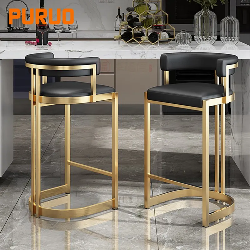 PURUO Modern lüks Bar taburesi yüksek sandalye mutfak ada sayacı altın Metal Bar sandalyesi