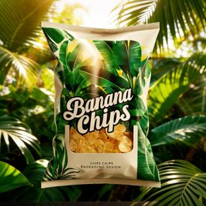 Sacs d'emballage alimentaire en plastique, aluminium et Mylar avec logo personnalisé en stock pour chips de plantain, pommes de terre et bananes - Product Image 1