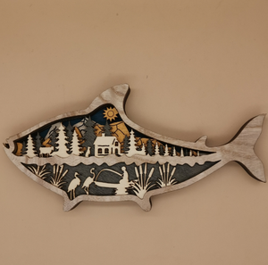 Vente chaude en bois artisanat sculpté poisson LED éclairage forêt marine maison vacances décoration de bureau - Product Image 2