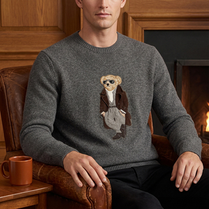 Suéter de Punto Grueso 7GG para Hombre, Estilo Preppy Vintage, con Jacquard de Oso, Diseño Retro con Estampado Animal, Mezcla de Lana, para Invierno - Product Image 5