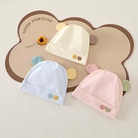 Gorro de algodón de primera calidad para recién nacido, suave, de doble capa, con orejas 3D y insignia de gato, unisex, lavable, para primavera y otoño, de 0 a 6 meses