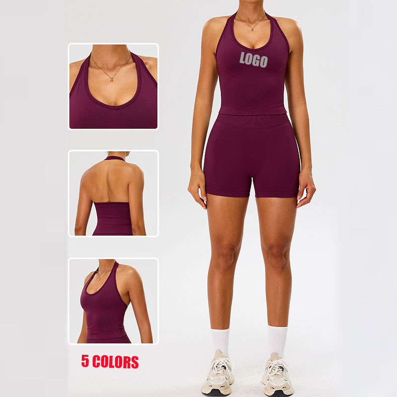 Custom New Trend Fitness Women Sports Wear Nude Feeling Quick Drying Halter Neck Backless Gym Yoga Seamless Tank Top For Women