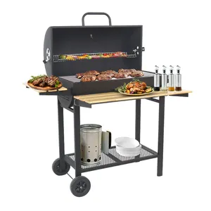 China Manufacturer Outdoor Bbq Smoker Grill Barrel Charcoal Barbecue Grill With Side And Front Table For Backyard Patio