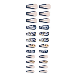 Ongles à presser carrés bleus français en ABS, motif papillon 3D, strass de luxe, 24 pièces, vente chaude - Product Image 6
