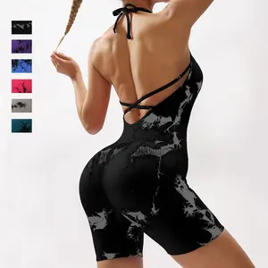 Nieuwe Collectie Tie Dye Sport Een Stuk Jumpsuit Push Up Slim Gym Fitness Shorts Rompertjes Workout Yoga Bodysuit Kleding Voor Vrouwen