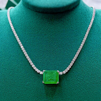 Collier pendentif en argent sterling S925, taille émeraude, avec halo de zircone cubique synthétique bleu-vert pavé, ras-de-cou élégant et luxueux pour femme