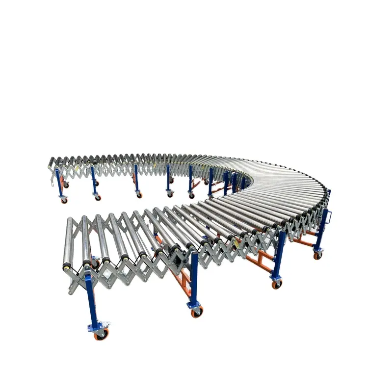 Durable poly v belt conveyor equipment loading unloading box carton flexible roller conveyor with power