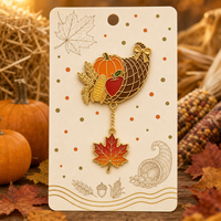 Broche Feuille d'érable Cornucopia en émail souple 2D imprimée UV, Pendentif Récolte avec chaîne dorée, Bijoux de Thanksgiving, Broches personnalisées en gros