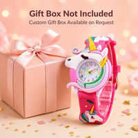 Montre-bracelet licorne rose pour petite fille, stock usine, tendance, décontractée, à quartz, avec chiffres arabes et aiguilles, bracelet dessin animé