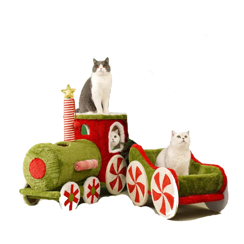Factory Price Christmas Gift Train Cat Scratching Climbing Frame Cat Playing Sleeping Bed Cat Toy