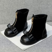 Bottes d'Hiver en Cuir PU pour Fille, Jolies Bottines Noires pour Enfants