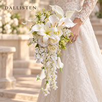 Bouquet de mariée en cascade Dallisten en soie artificielle blanche, avec lys, calla, rose et brins de perles pour fleurs de mariage
