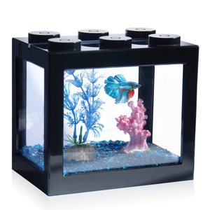 Kleine Betta <span class=keywords><strong>Aquarium</strong></span>, Stapelbare Mini <span class=keywords><strong>Aquarium</strong></span> <span class=keywords><strong>Aquarium</strong></span> Tank Kit, Rechthoekige Kubus <span class=keywords><strong>Aquarium</strong></span> Met <span class=keywords><strong>Aquarium</strong></span> Decoratie, - Product Image 1