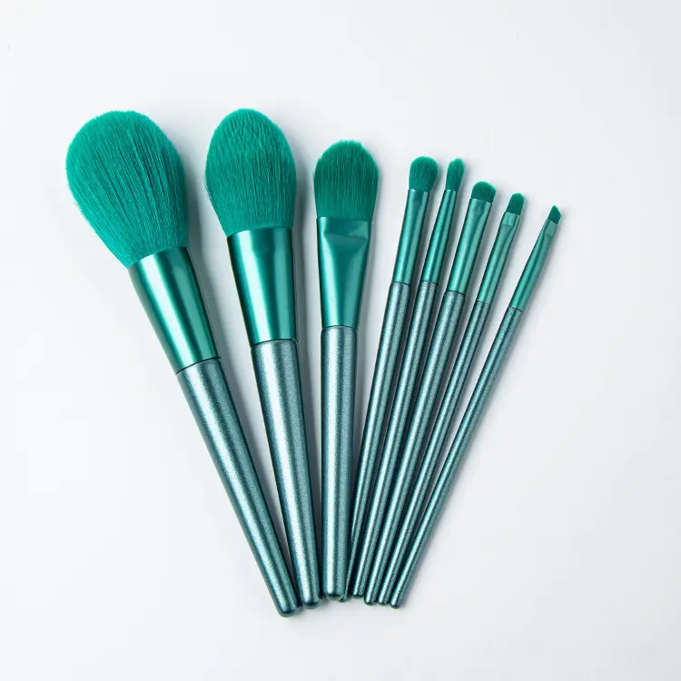 M164 Manufacturers direct 8 pcs dark green wood handle Soft makeup brush Beauty tool cosmetic