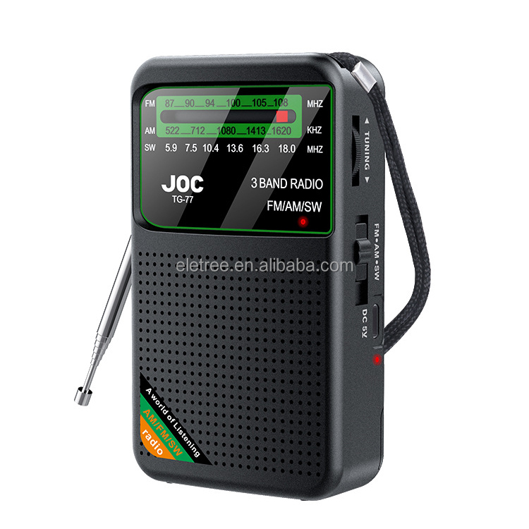 Joc Tg-77ミニポケットDc充電式Am Fm Swラジオ (イヤホン