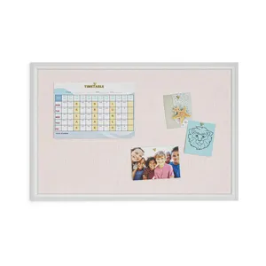 Linen Bulletin Board White Wood Style Frame Includes Push Pins for Home School Office Decor