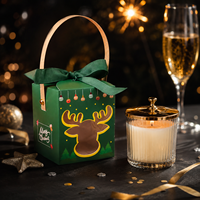 Boîte cadeau pliable en papier de Noël en gros avec poignée et ruban pour bonbons, biscuits, pâtisseries, aliments, emballage de fête