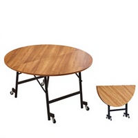 Table à manger pliante créative de grande taille, finition bois, design circulaire mobile pour hôtels et restaurants, capacité 4-8 personnes