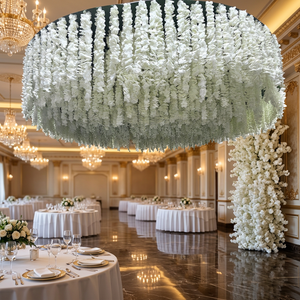 Lustre suspendu LEDA en soie artificielle, motif glycine, couleur personnalisable, pour décoration de mariage et de salle événementielle, réutilisable - Product Image 1