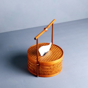 Solo Rhyme Bamboo Woven Tissue Box Round Handmade New Chinese Style Living Room Decor Multipurpose Flat Paper Storage - Product Image 3