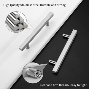 Modern <strong>Square</strong> T-Bar Handle Stainless Steel Silver Hollow Furniture Hardware <strong>Knobs</strong> for Kitchen Bedroom Cabinets Dresser <strong>Drawer</strong> - Product Image 3