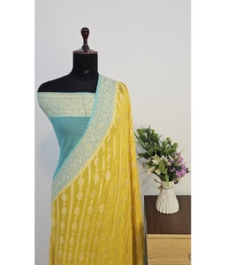 Sari de Georgette Khaddi Banarasi Puro Tradicional Hecho a Mano de Primera Calidad, Tela Suave con Exquisito Trabajo Zari, Lujoso - Product Image 3