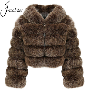 Giacca Invernale Calda in Vera <span class=keywords><strong>Pelliccia</strong></span> di Volpe, Stile Corto con Grande Cappuccio in <span class=keywords><strong>Pelliccia</strong></span>, Giacca in Vera <span class=keywords><strong>Pelliccia</strong></span> di Volpe Blu Naturale per Donna - Product Image 2