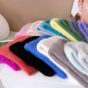 Bonnets en Laine pour Femmes et Hommes, Bonnet d'Hiver Tricoté en Fourrure de <span class=keywords><strong>Lapin</strong></span> <span class=keywords><strong>Angora</strong></span>, Bonnets Chauds - Product Image 4